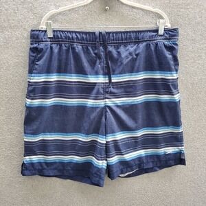 Speedo Men‎ Swimwear XL Blue Striped Trunks 7" Inseam Beach Pool Pockets